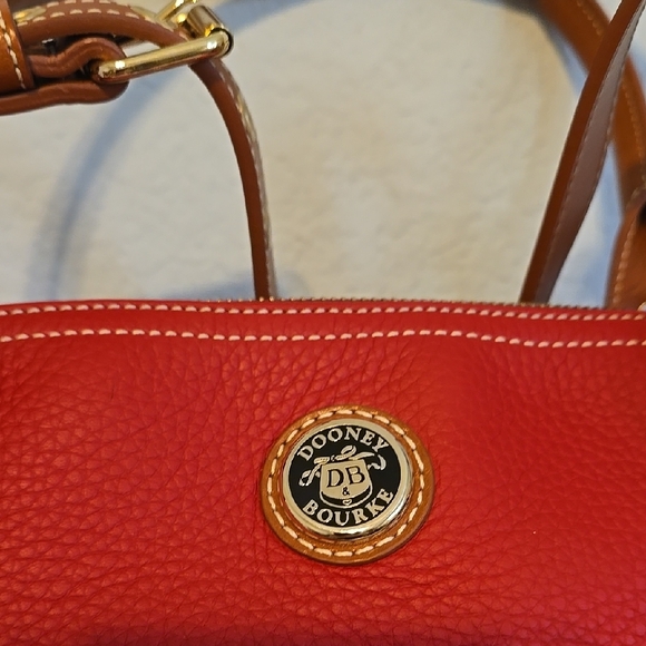 Dooney & Bourke Red & Brown Leather Large Domed Satchel. Great Gift! Price Firm - Picture 2 of 16